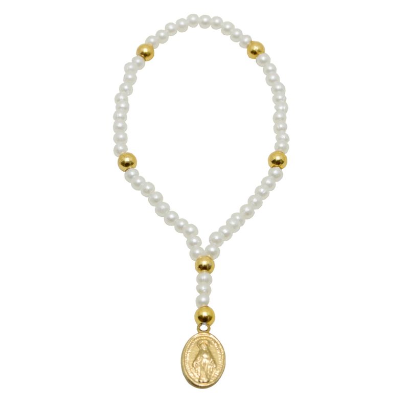 Terço Pai Nosso com Contas Peroladas e Douradas Ref. 15 (10UND)