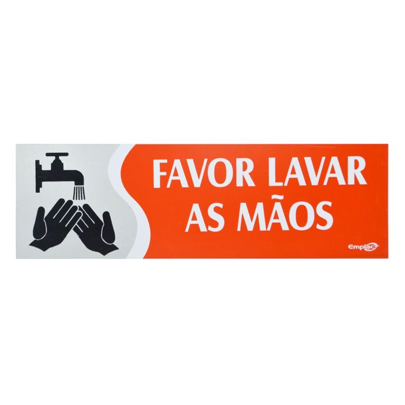 Placa-Favor-Lavar-as-Maos-Vermelha-30x9cm-Emplac--1-unidade-