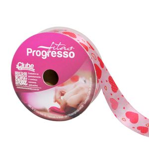 Fita de Cetim ECF 005TR 22mm Cor 083 Corações Rosa Progresso (10 metros)