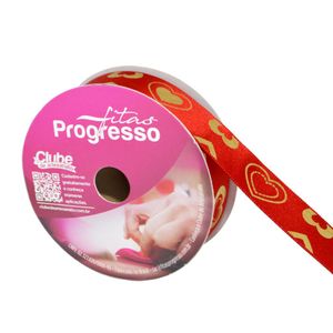 Fita de Cetim ECF 005H 22mm Cor 789 Corações Vermelha Progresso (10 metros)