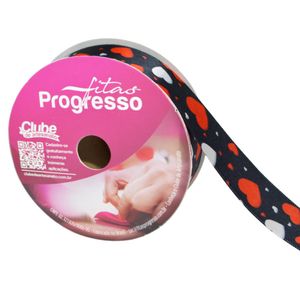 Fita de Cetim ECF 005TR 22mm Cor 082 Corações Preta Progresso (10 metros)