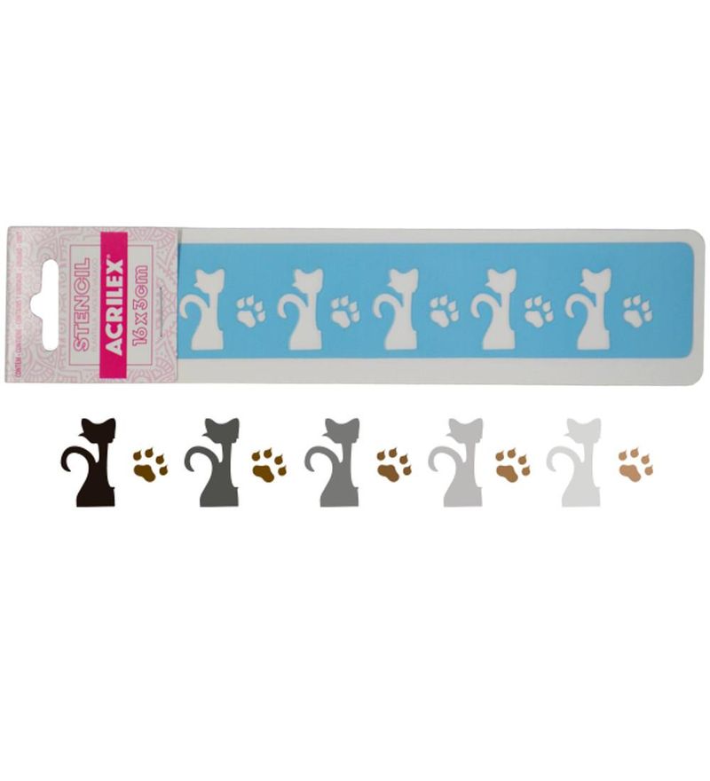 Stencil Simples de Acetato para Pintura 16x3cm Ref. 1100 Gatos/Infantil Acrilex (01 unidade)