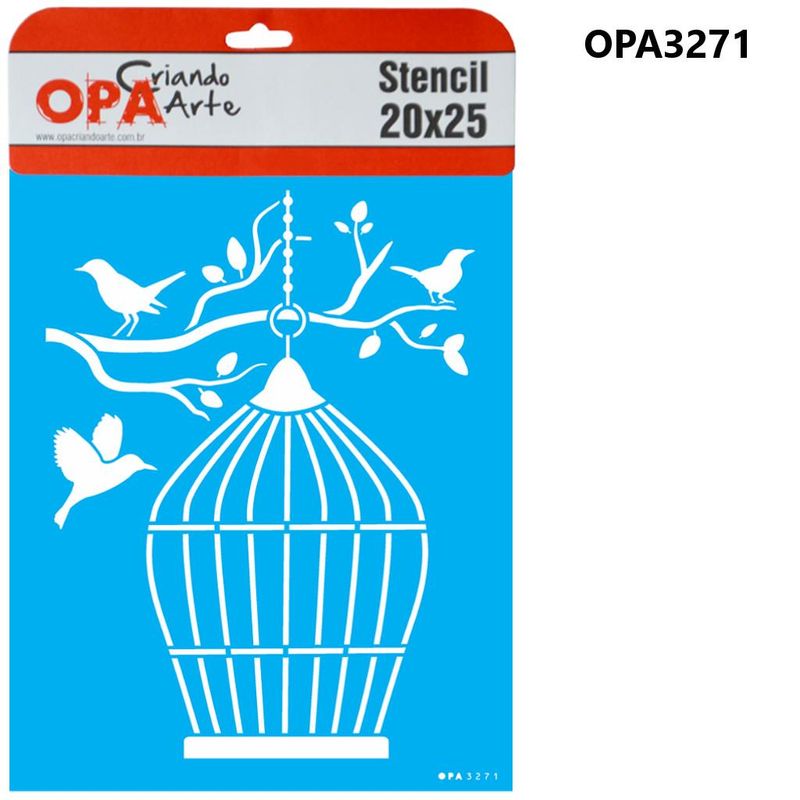 Stencil Simples de Acetato para Pintura 20x25cm Ref. OPA 3271 Gaiola III OPA (01 unidade)