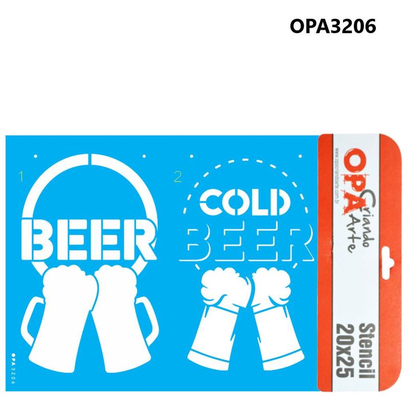 Stencil Simples de Acetato para Pintura 20x25cm Ref. OPA 3206 Cerveja Gelada OPA (01 unidade)