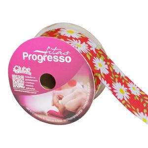 Fita de Cetim EGP 009TR 38mm Cor 194 Margarida Vermelha Progresso (10 metros)