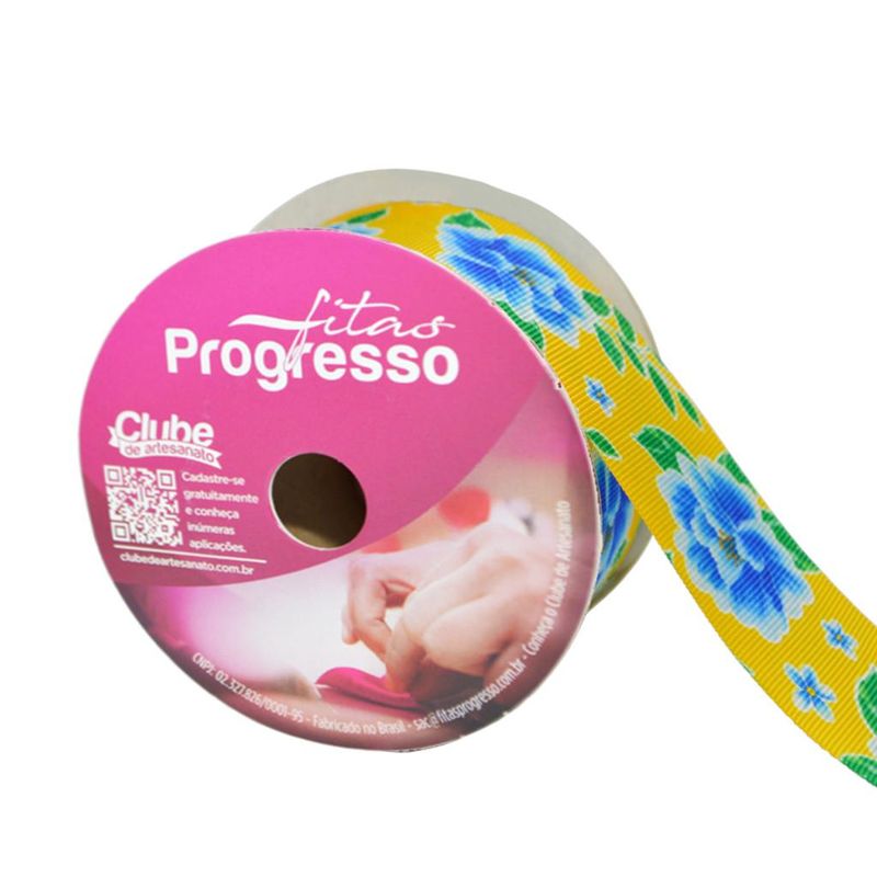 Fita de Cetim EGP 009TR 38mm Cor 123 Rosa Amarela Progresso (10 metros)