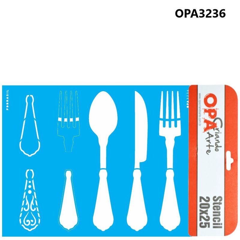 Stencil Simples de Acetato para Pintura 20x25cm Ref. OPA 3236 Talheres Decorados OPA (01 unidade)