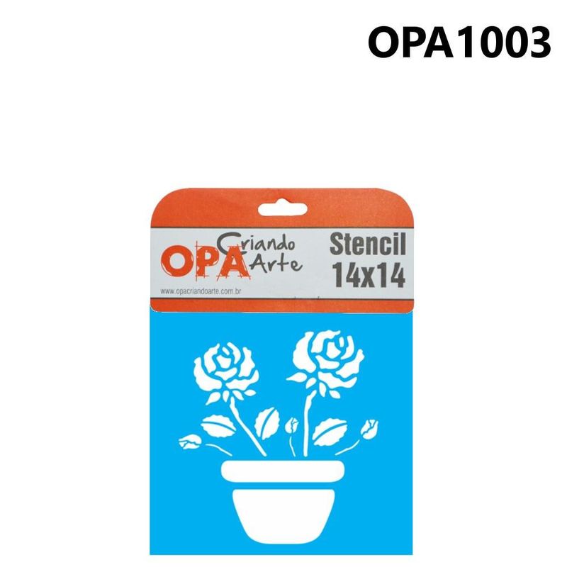 Stencil Simples de Acetato para Pintura 14x14cm Ref. OPA 1003 Vaso C/ Rosas OPA (01 unidade)