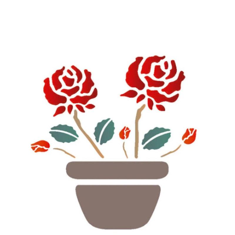 Stencil Simples de Acetato para Pintura 14x14cm Ref. OPA 1003 Vaso C/ Rosas OPA (01 unidade)