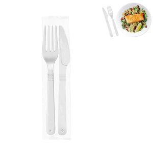 Kit Garfo e Faca Forte Branco Strawplast (50 unidades)