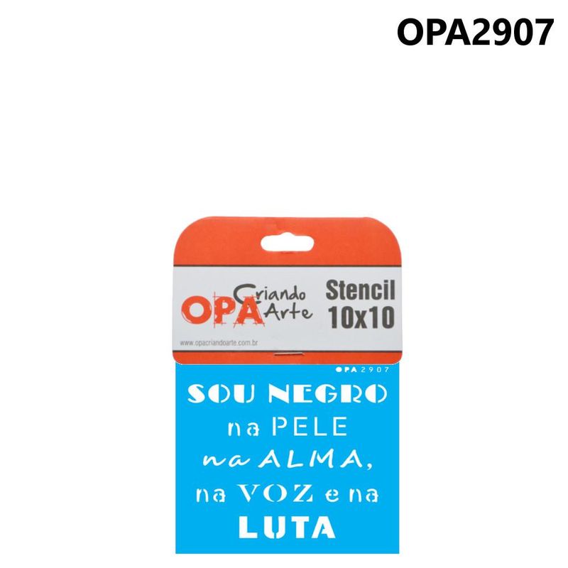 Stencil Simples de Acetato para Pintura 10x10cm Ref. OPA 2907 Frase Sou Negro OPA (01 unidade)