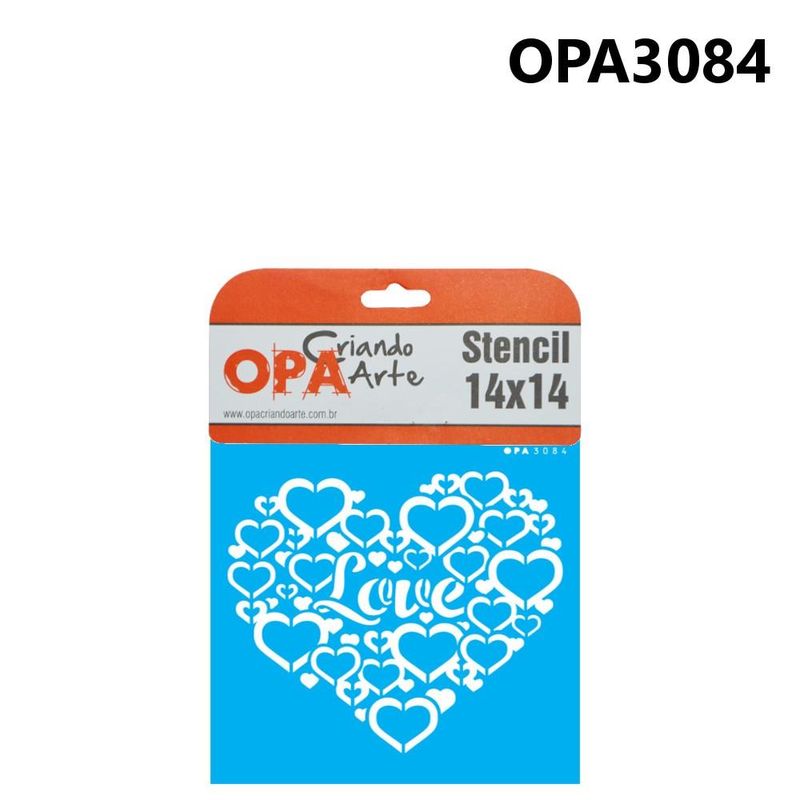 Stencil Simples de Acetato para Pintura 14x14cm Ref. OPA 3084 Coração love OPA (01 unidade)