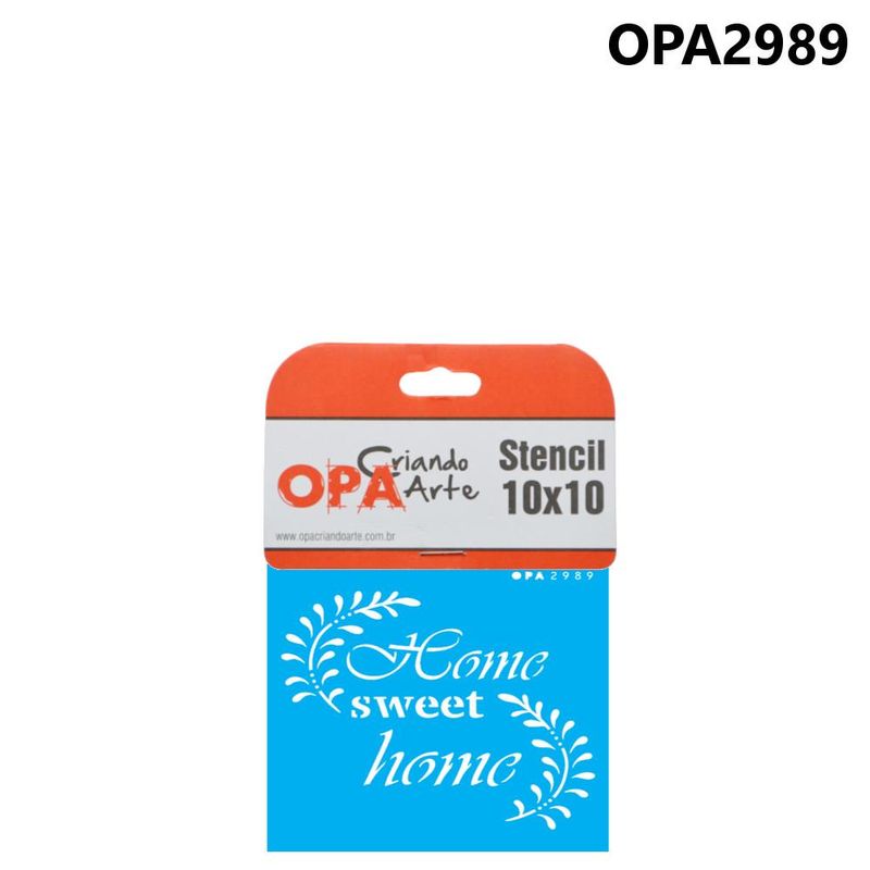 Stencil Simples de Acetato para Pintura 10x10cm Ref. OPA 2989 Frase Home Sweet Home OPA (01 unidade)