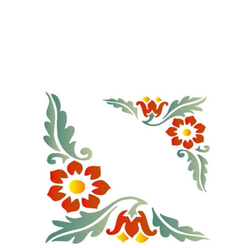 Stencil Simples de Acetato para Pintura 14x14cm Ref. OPA 981 Cantoneira Flores OPA (01 unidade)