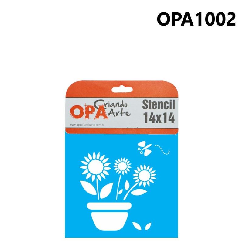 Stencil Simples de Acetato para Pintura 14x14cm Ref. OPA 1002 Vaso C/ Girassóis OPA (01 unidade)