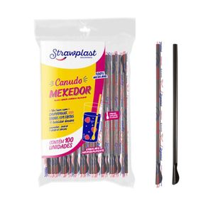 Canudo Mexedor Preto Embalagem Individual Strawplast (100 unidades)