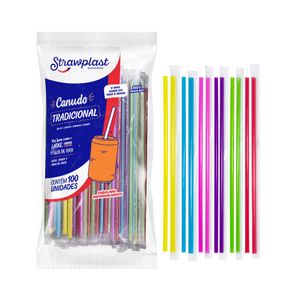 Canudo Tradicional Colorido Embalagem Individual Strawplast (100 unidades)