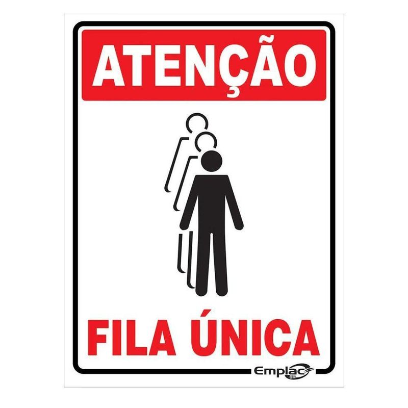 Placa-Atencao-Fila-Unica-20x15cm-Emplac--1-unidade-