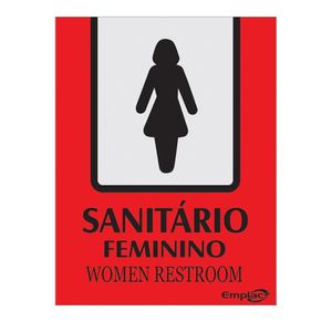 Placa Sanitário Feminino Vermelha 20x15cm Português/Inglês Emplac (1 unidade)
