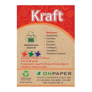 Folha de Papel Kraft Pardo 80g/m² OnPaper (A4 21cm x 29.7cm) (100 unidades)