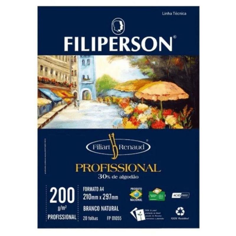 Bloco Artístico Filiart Renaud Profissional Filiperson 200g A4 (20 Folhas)
