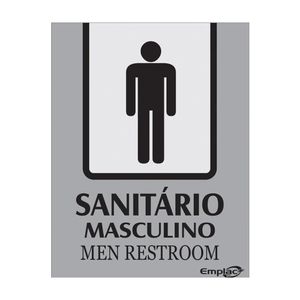 Placa Sanitário Masculino Prata 20x15cm Português/Inglês Emplac (1 unidade)