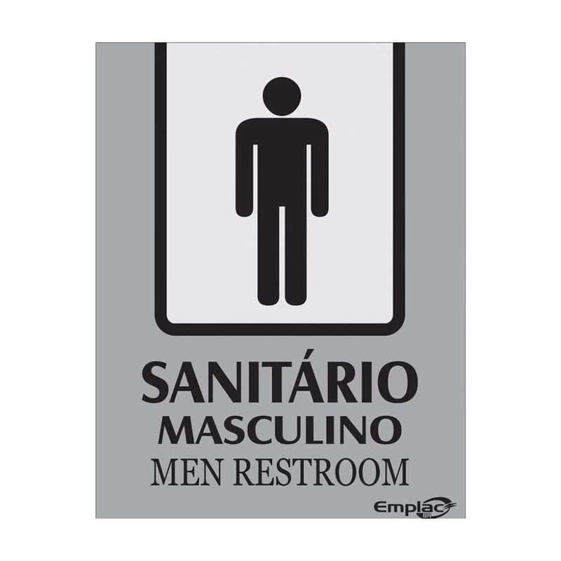 Placa-Sanitario-Masculino-Prata-20x15cm-Portugues-Ingles-Emplac--1-unidade-