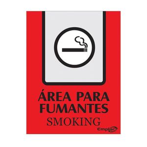 Placa Área Para Fumantes Português/Inglês Vermelha 20x15cm Emplac (1 unidade)