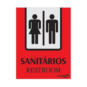Placa Sanitário Misto Vermelha 20x15cm Português/Inglês Emplac (1 unidade)