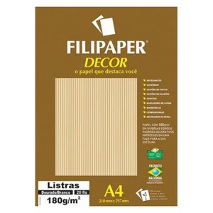 Papel Decor Listras Dourado/Branco A4 210x297mm 180g/m² Filipaper (20 Folhas)