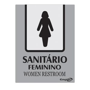 Placa Sanitário Feminino Prata 20x15cm Português/Inglês Emplac (1 unidade)