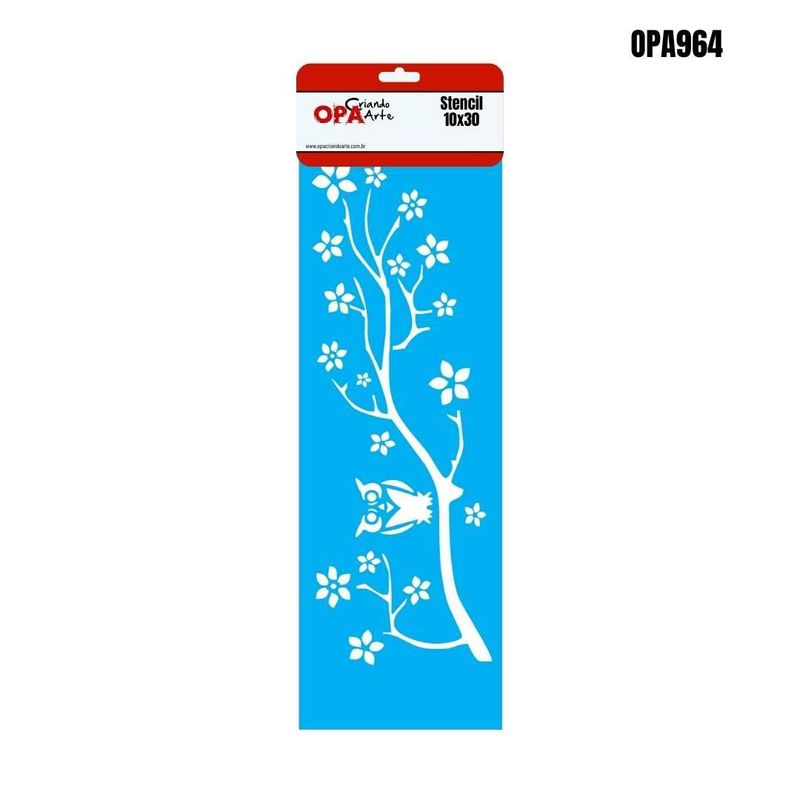 Stencil Simples de Acetato para Pintura 10x30cm Ref. OPA 964 Coruja no Galho OPA (01 unidade)