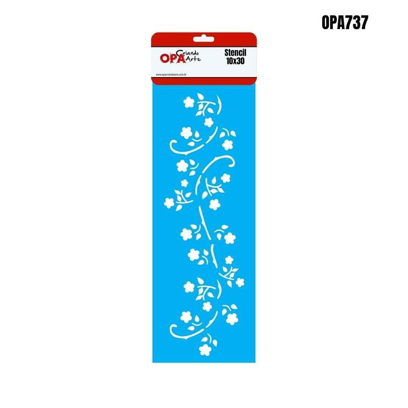 Stencil Simples de Acetato para Pintura 10x30cm Ref. OPA 737 Galhos e Florzinhas OPA (01 unidade)