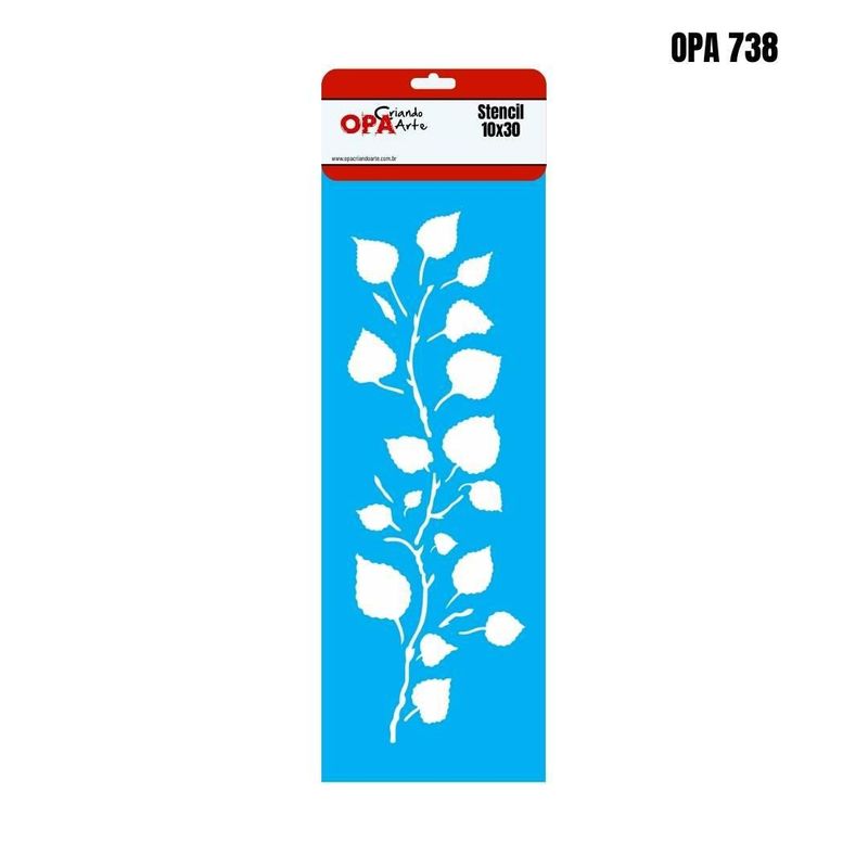 Stencil Simples de Acetato para Pintura 10x30cm Ref. OPA 738 Galho com Folhas OPA (01 unidade)