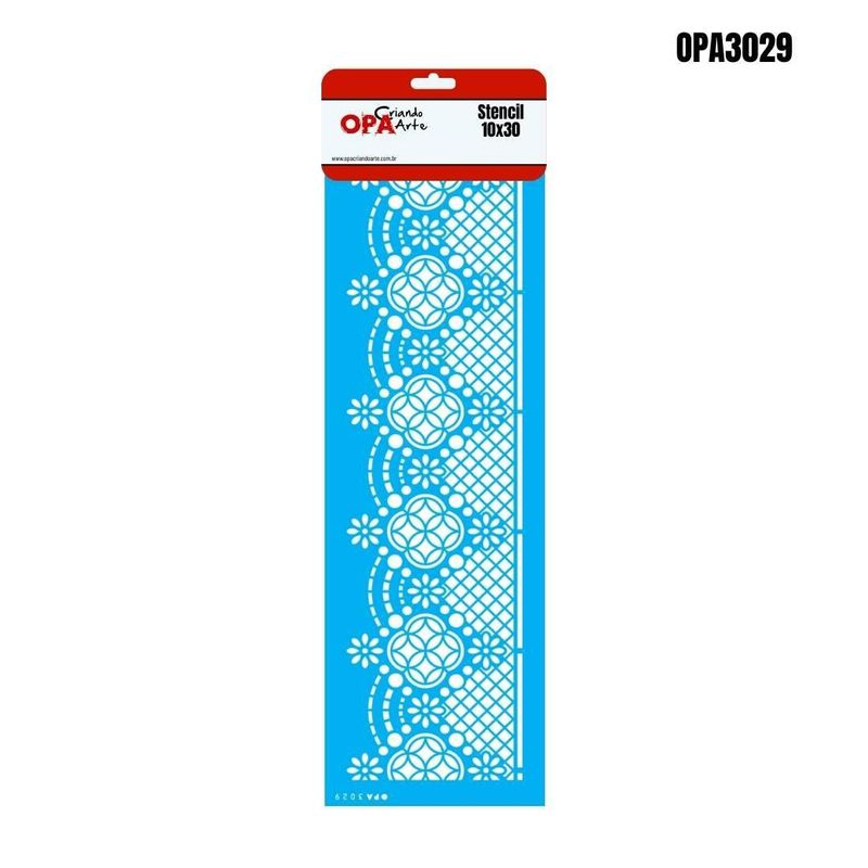 Stencil Simples de Acetato para Pintura 10x30cm Ref. OPA 3029 Renda Rechilieu I OPA (01 unidade)