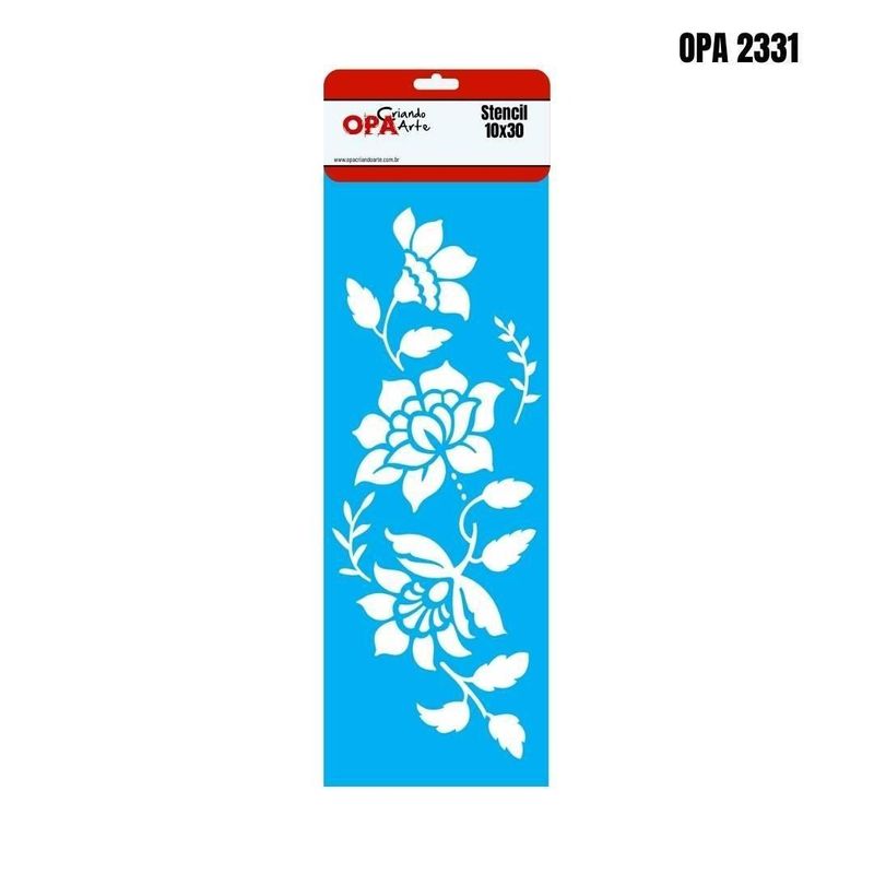 Stencil Simples de Acetato para Pintura 10x30cm Ref. OPA 2331 Flor Bauer III OPA (01 unidade)