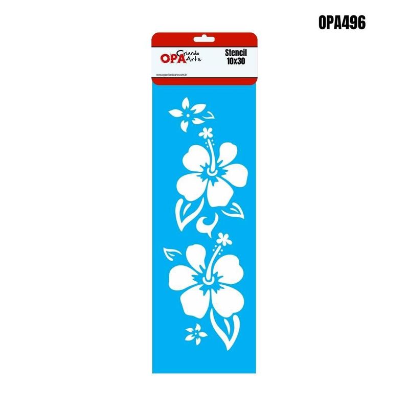 Stencil Simples de Acetato para Pintura 10x30cm Ref. OPA 496 Flores Hibisco I OPA (01 unidade)