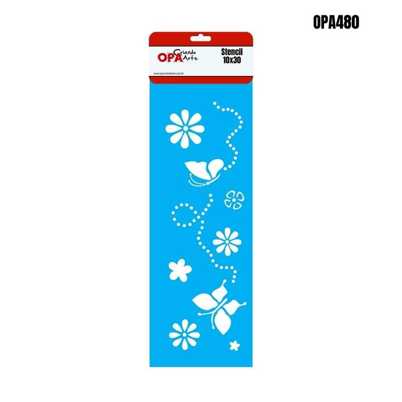 Stencil-Simples-de-Acetato-para-Pintura-10x30cm-Ref.-OPA-480-Borboletas-e-Flores-III-OPA--01-unidade-