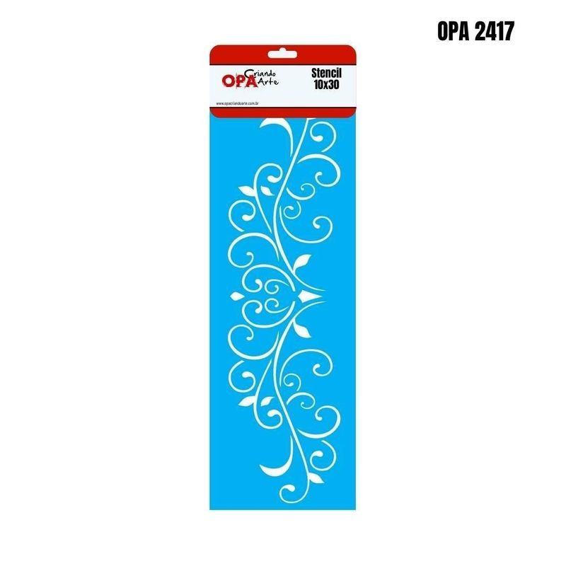 Stencil Simples de Acetato para Pintura 10x30cm Ref. OPA 2417 Arabesco Folhas e Coração OPA (01 unidade)