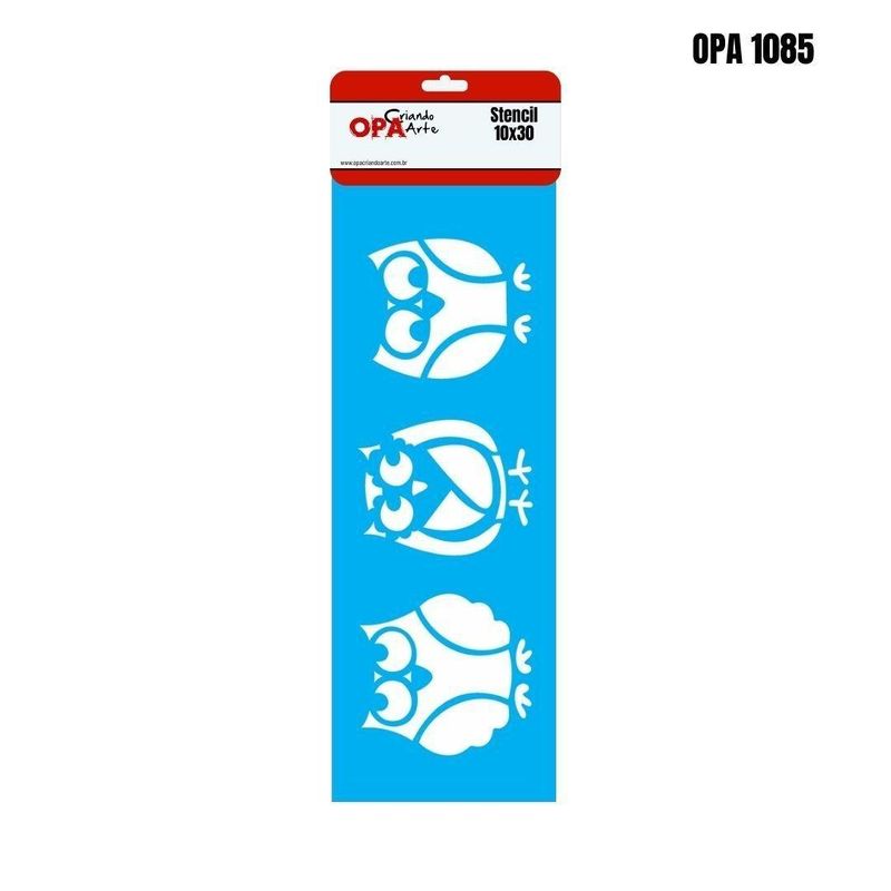 Stencil Simples de Acetato para Pintura 10x30cm Ref. OPA 1085 Corujas Trio OPA (01 unidade)