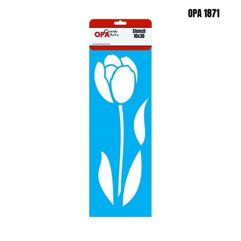 Stencil Simples de Acetato para Pintura 10x30cm Ref. OPA 1871 Estamparia Flor Tulipa II OPA (01 unidade)