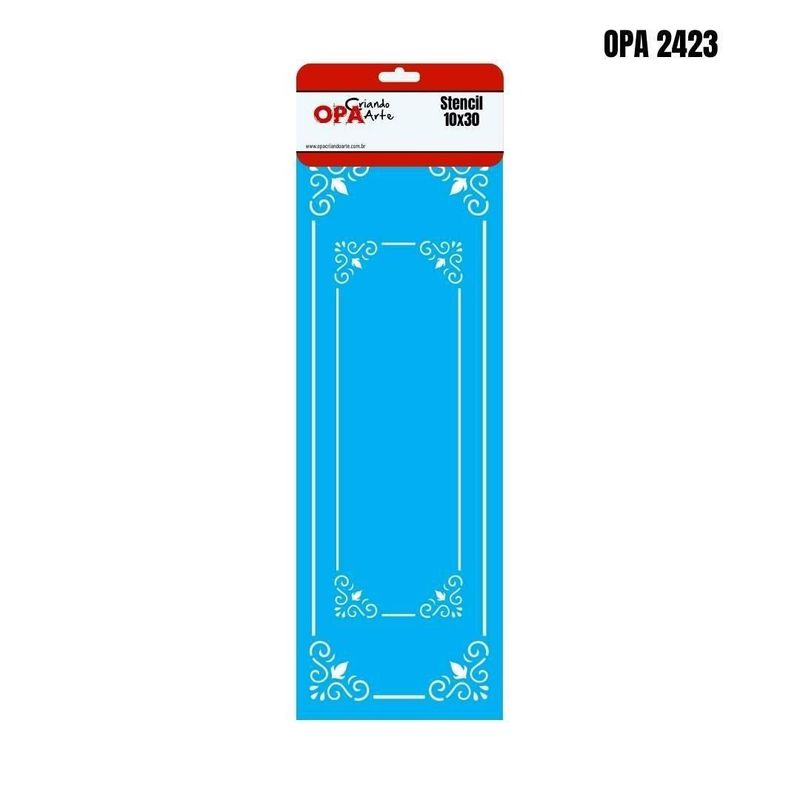Stencil Simples de Acetato para Pintura 10x30cm Ref. OPA 2423 Estamparia Moldura Cantoneira Arabesco Dupla OPA (01 unidade)