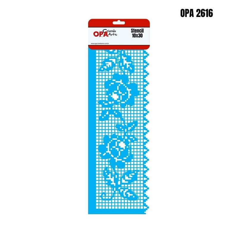 Stencil Simples de Acetato para Pintura 10x30cm Ref. OPA 2616 Estamparia Negativo Barrado Crochê I OPA (01 unidade)