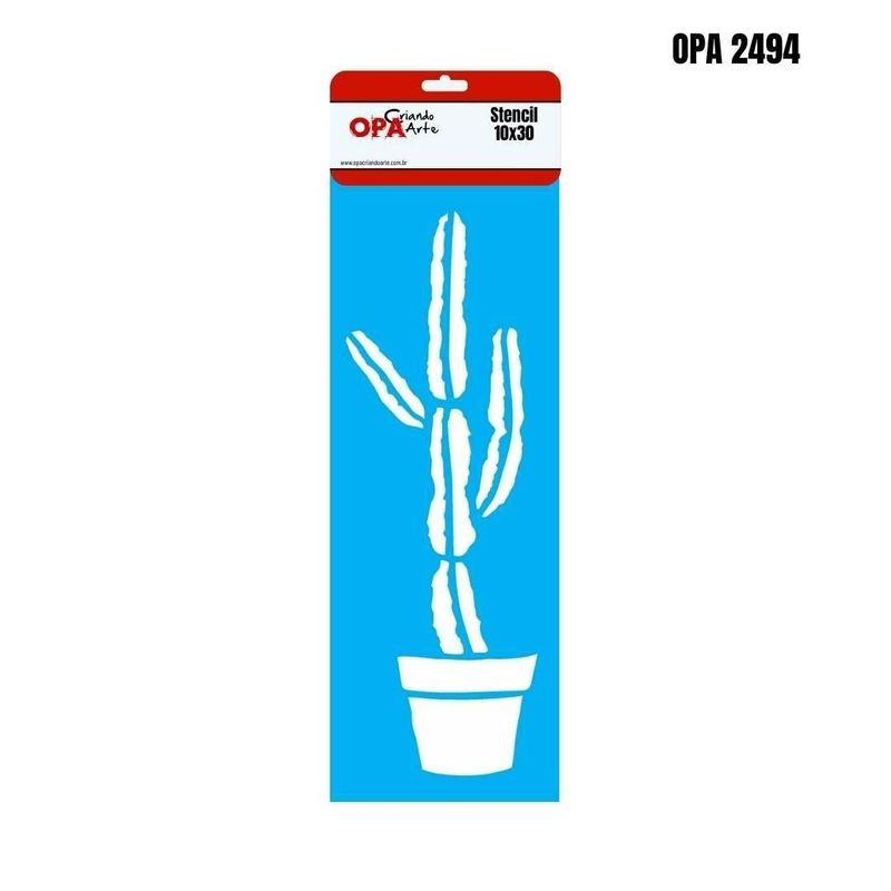 Stencil Simples de Acetato para Pintura 10x30cm Ref. OPA 2494 Estamparia Plantas Cactos OPA (01 unidade)
