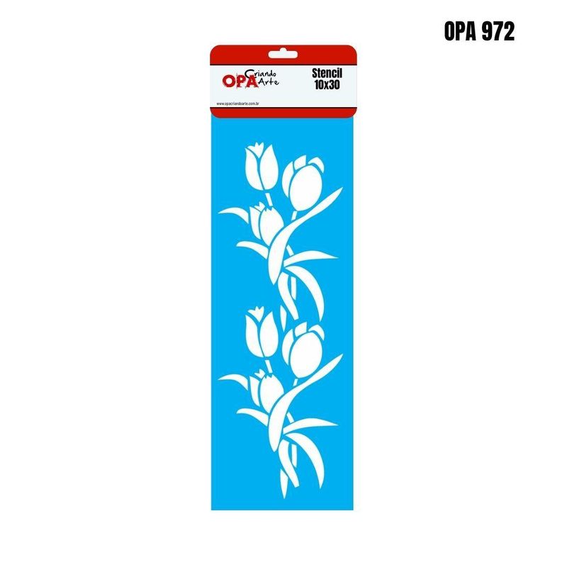 Stencil-Simples-de-Acetato-para-Pintura-10x30cm-Ref.-OPA-972-Flores-Tulipas-I-OPA--01-unidade-
