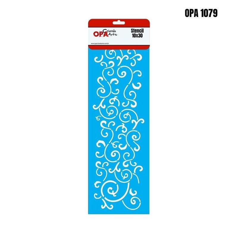 Stencil Simples de Acetato para Pintura 10x30cm Ref. OPA 1079 Arabesco Folhas II OPA (01 unidade)