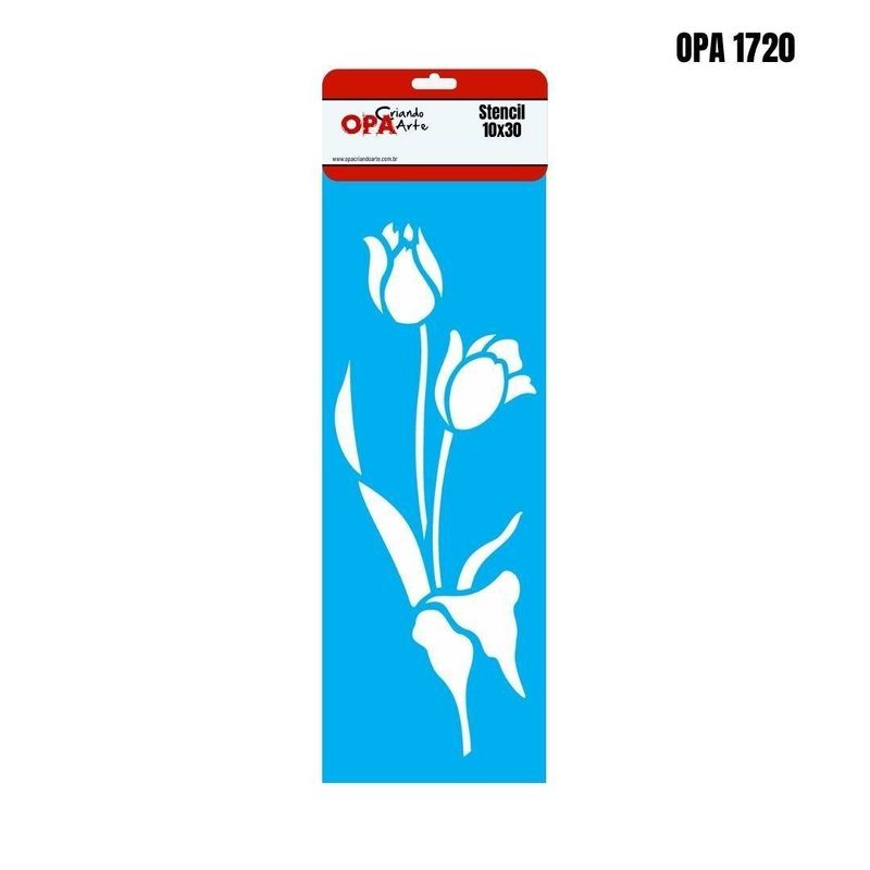 Stencil Simples de Acetato para Pintura 10x30cm Ref. OPA 1720 Estamparia Flores Tulipas II OPA (01 unidade)