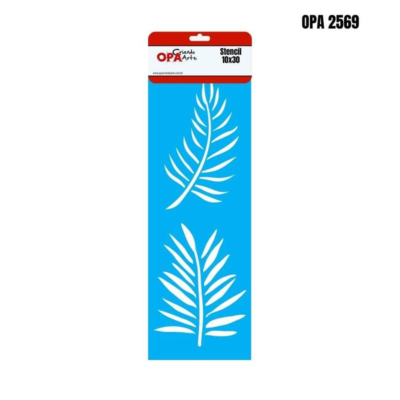 Stencil Simples de Acetato para Pintura 10x30cm Ref. OPA 2569 Estamparia Folhas De Palmeira OPA (01 unidade)