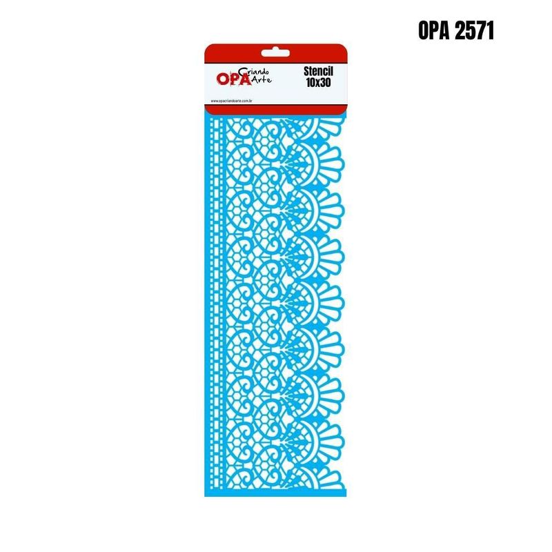 Stencil Simples de Acetato para Pintura 10x30cm Ref. OPA 2571 Estamparia Negativo Renda II OPA (01 unidade)