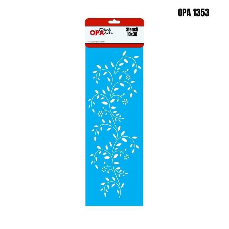 Stencil Simples de Acetato para Pintura 10x30cm Ref. OPA 1353 Galhos Com Folhas OPA (01 unidade)